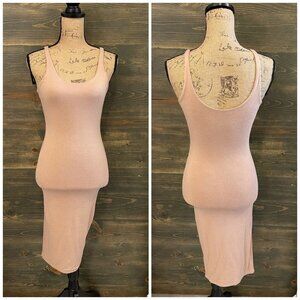 Forever 21 Bodycon Dress Womens Size Small Nude Sleeveless Fitted Midi Casual